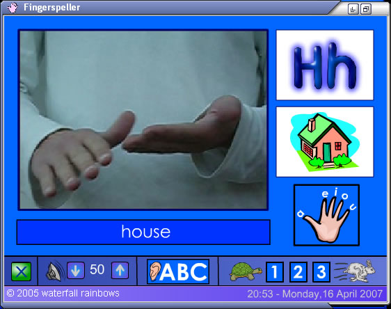 Fingerspelling practice with video demonstrations.